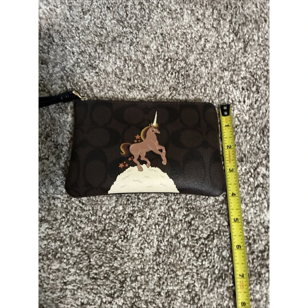 Coach Unicorn Fantasy Signature Wallet Wristlet Leather Brown